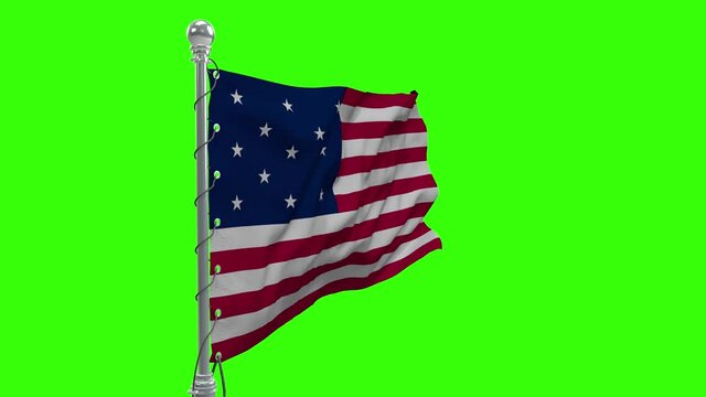 Evolution of the American Flag (green screen - each flag loops). History of the the flag of the United States of America. Old flags of USA since independence. 
