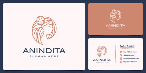 Woman beauty luxury monoline logo with business card