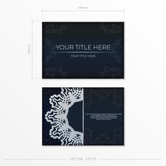 Fototapeta na wymiar Dark blue postcard template with white abstract ornament. Elegant and classic vector elements are great for decoration.