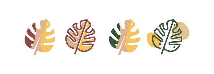 Botanical monstera leaves wall art. Line art tropical drawing with abstract shape. Abstract floral design for print, cover, wallpaper, minimal and natural wall art. Vintage. © Ramosh Artworks