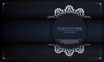 Dark blue luxury background with abstract ornament. Elegant and classic vector elements.