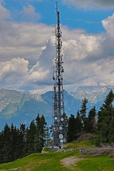 Obraz premium television repeater mountain panorama with television repeater antenna