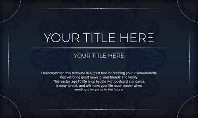 Dark blue luxury background with abstract ornament. Elegant and classic vector elements with space for your text.