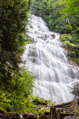 Dramatic Waterfall in the Canadian rainforest. Bridal Veil Falls Provincial Park near Chilliwack, East of Vancouver, British Columbia, Canada. Nature Background