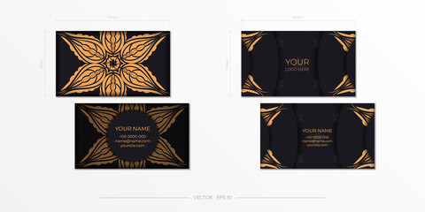 Visit Card Template With Floral Mandala Pattern. Vector Template. Islam, Arabic, Indian, Mexican Ottoman Motifs. Hand Drawn Background. Luxury black gold color.