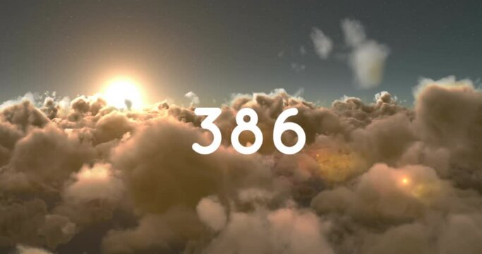 Animation of numbers growing over clouds and sky