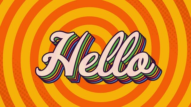 Animation of hello text in colourful letters on red background