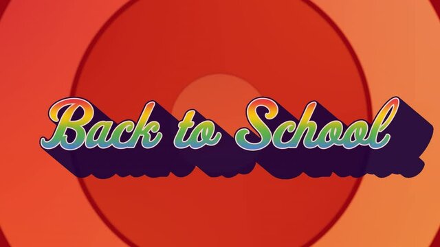 Animation of back to school text in colourful letters on red background