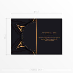 Luxurious black postcard template with vintage indian ornaments. Elegant and classic vector elements ready for print and typography.