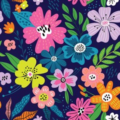 Cute seamless pattern with flowers and leaves. Perfect for wrapping paper, fabric texture, wallpaper