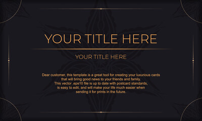 Luxurious black invitation card template with vintage indian ornaments. Elegant and classic elements ready for print and typography. Vector illustration.