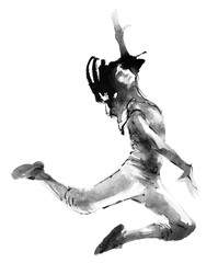 Watercolor dancing girl with flying hair