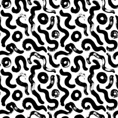 Black and white wavy organic rounded shapes seamless pattern. Organic irregular circular vector lines or fingerprint pattern. Seamless black and white chaotic vector design in Memphis style