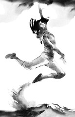 Obraz premium Watercolor dancing girl with flying hair