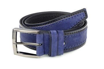 Leather belt, blue, male, isolated on a white background