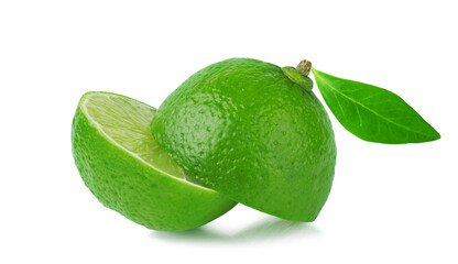 Lemon lime, cut, with a leaf, isolated on a white background