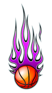Basketball ball icon with fire flame vector graphic. Ideal for sticker, decal, sport logo design element, motorcycle and car decoration.
