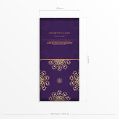 Luxurious purple postcard template with vintage abstract ornament. Elegant and classic vector elements are great for decoration.