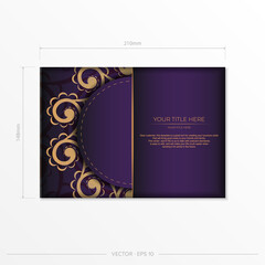 Luxurious purple postcard template with vintage indian ornaments. Elegant and classic vector elements ready for print and typography.