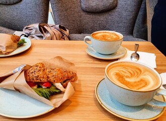 breakfast with coffee and croissant