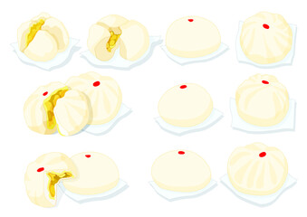 steamed buns with creamy bun and chinese cuisine on white background vector illustration