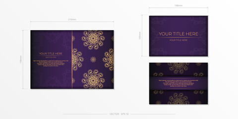 Fototapeta na wymiar Luxury purple invitation card template with vintage abstract ornament. Elegant and classic elements are great for decorating. Vector illustration.