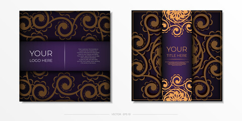 Luxury purple invitation card template with vintage abstract ornament. Elegant and classic elements are great for decorating. Vector illustration.