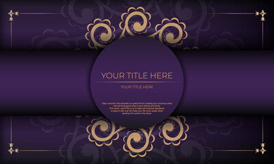 Luxurious purple invitation card template with vintage indian ornaments. Elegant and classic elements ready for print and typography. Vector illustration.