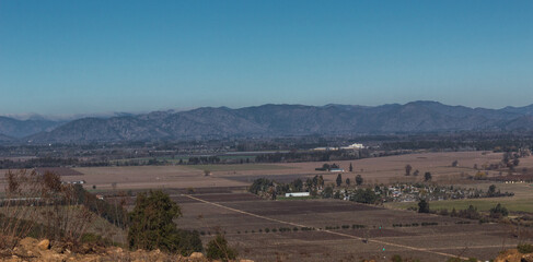 Winter view of one of the best producers of chilean wine. Vineyards and landscape. Colchagua, Santa Cruz, Chile, South America