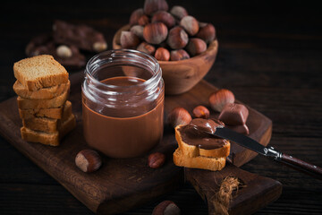 Little Toasts with sweet chocolate spread for breakfast.