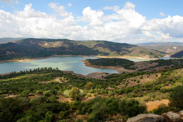 Fototapeta premium Guadarranque reservoir seen from Castellar de la Frontera castle, Alcornocales Natural Park, Cadiz province, Spain