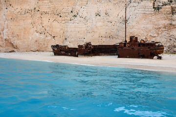 Shipwreck bay zakynthos, beach ship in Greece