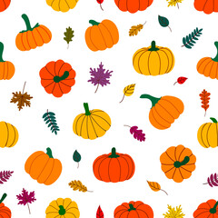 Colorful autumn leaves and pumpkins. vector illustration 