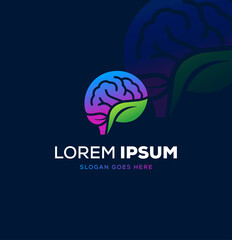 Mental health medical brain leaf logo design vector free