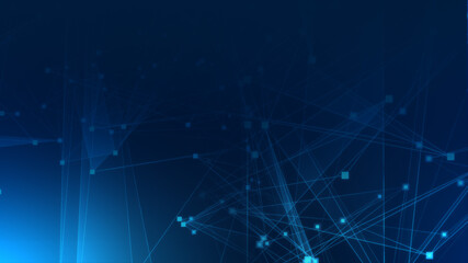 Abstract blue polygon tech network with connect technology background. Abstract dots and lines texture background. 3d rendering.