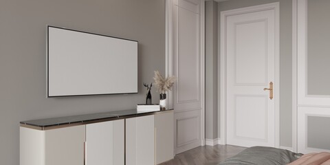 Mockup frame bedroom modern interior 