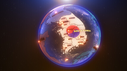a world map of  South Korea, 3d rendering,
