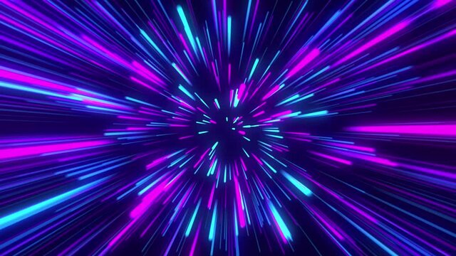 Colorful straight lines on a dark background. Abstract seamless looped animation of neon, glowing light tubes, lasers and lines. Abstract neon lines in space. Futuristic Sci Fi Lines. 3d rendering