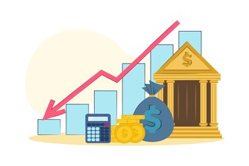 vector illustration loss of money. The concept of financial crisis, bankruptcy, the onset of poverty,  budget recession, market fall . Bad economy and lower investment costs. 