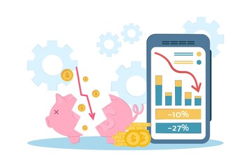 Obraz premium vector illustration loss of money. The concept of financial crisis, bankruptcy, the onset of poverty, budget recession, market fall . Bad economy and lower investment costs. 