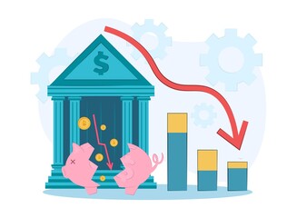 vector illustration loss of money. The concept of financial crisis, bankruptcy, the onset of poverty,  budget recession, market fall . Bad economy and lower investment costs. 