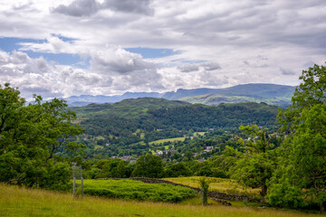 Naklejka na ściany i meble View from Wansfell on a summer afternoon, Lake district, England