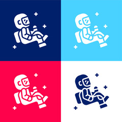 Astronaut blue and red four color minimal icon set