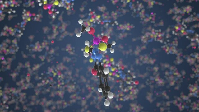 Molecule of azinphos-methyl, conceptual molecular model. Conceptual looping 3d animation