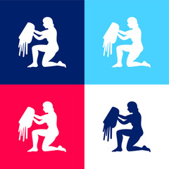 Aquarius Water Carrier Sign Silhouette blue and red four color minimal icon set