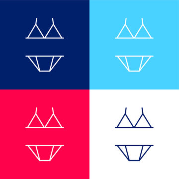 Bikini Outline Blue And Red Four Color Minimal Icon Set