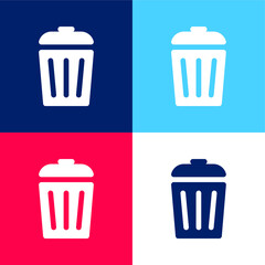 Bin blue and red four color minimal icon set