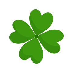 Good luck clover or a flat vector icon of a four-leaf clover. Vector, cartoon style.