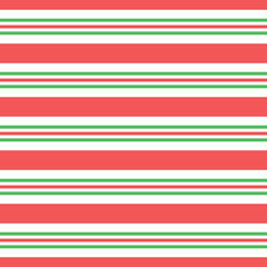 Vector seamless horizontal stripes pattern, candy cane. Christmas design for wallpaper, fabric, textile, wrapping.