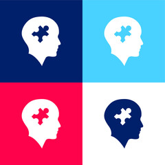 Fototapeta na wymiar Bald Head With Puzzle Piece blue and red four color minimal icon set